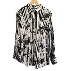 Lauren Ralph Lauren LRL Top Striped Tropical Button Up Long Sleeve Blouse 1X EUC